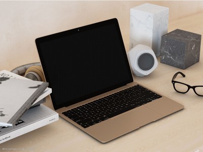 土豪金笔记本电脑样机模板 彰显高端商务办公魅力